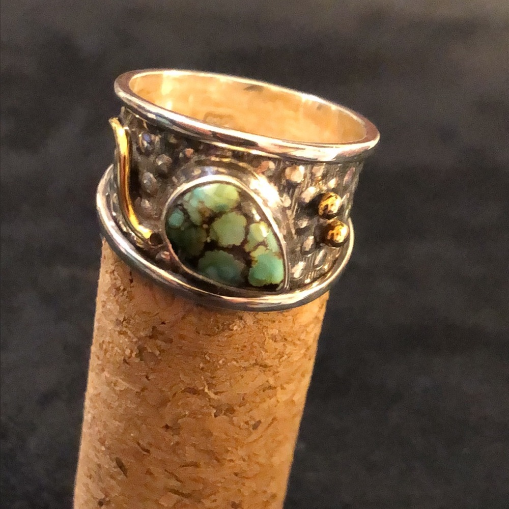 Green Turquoise Ring 925/18K Size8. Handmade by a local Santa Barbara Artist.NWT - Picture 4 of 12